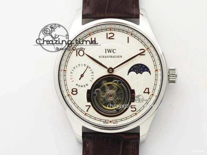 MIROTIME 0111 Cozy Portuguese Tourbillon IW5463 SS ZF Best Edition White Dial Blue Hands on Blue Leather Strap 7172